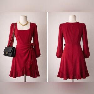Red Wrap Dress | Size M | Romantic Ruffle Hem | Like New
